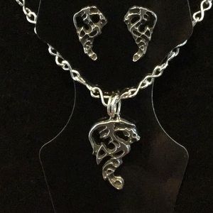Sterling Silver Dragon Pendant and earring set